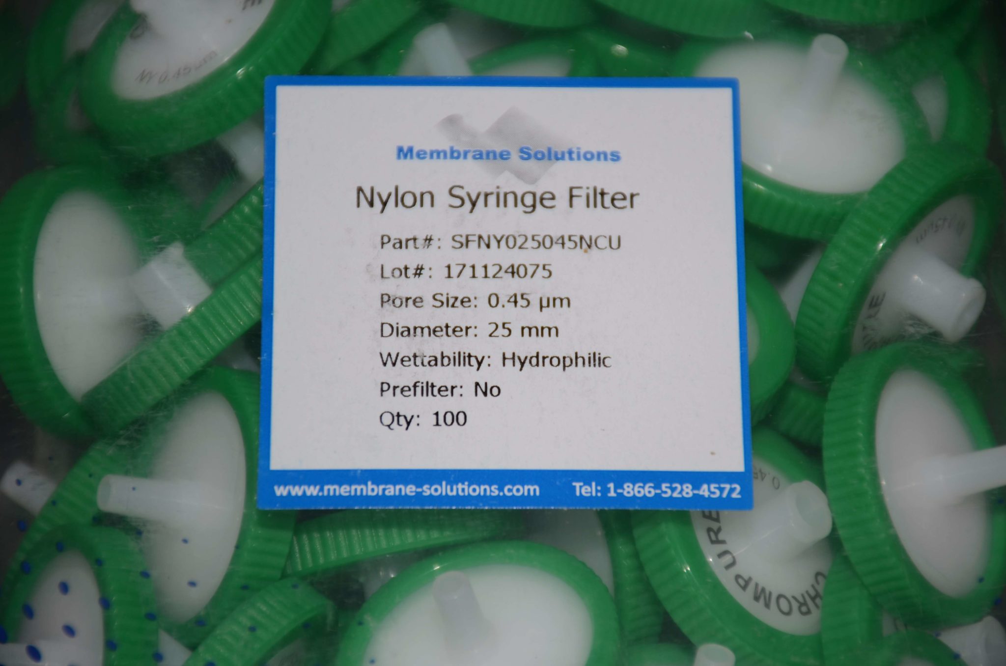 Membrane Solutions Nylon Syringe Filter Size 25mm, Pore Size 0.45um SSI