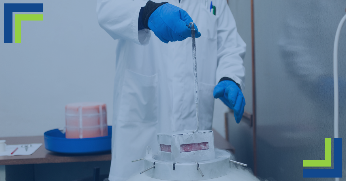 scientist using cryogenic container