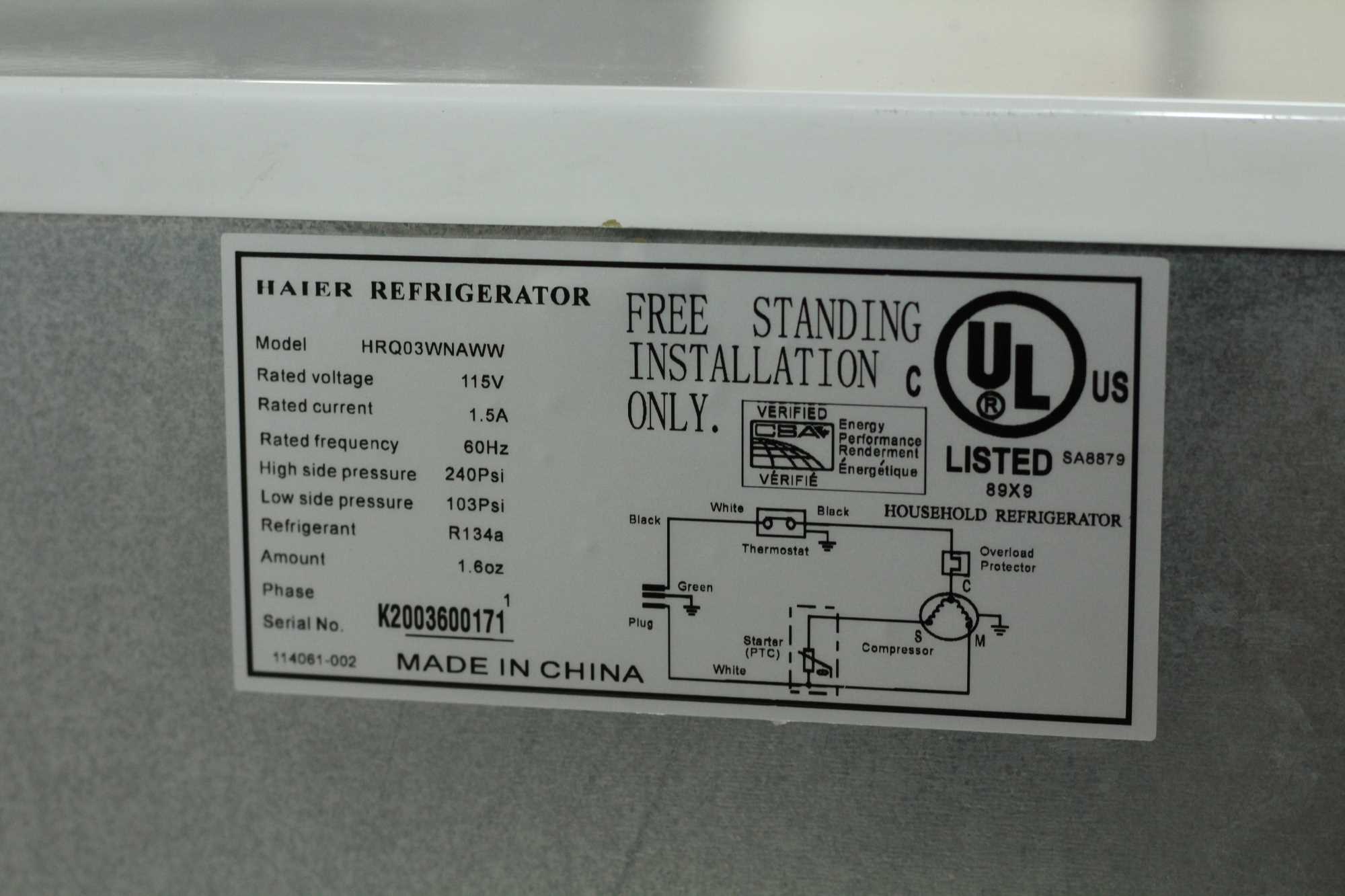 Haier Undercounter Refrigerator HRQ03WNAWW BaneBio