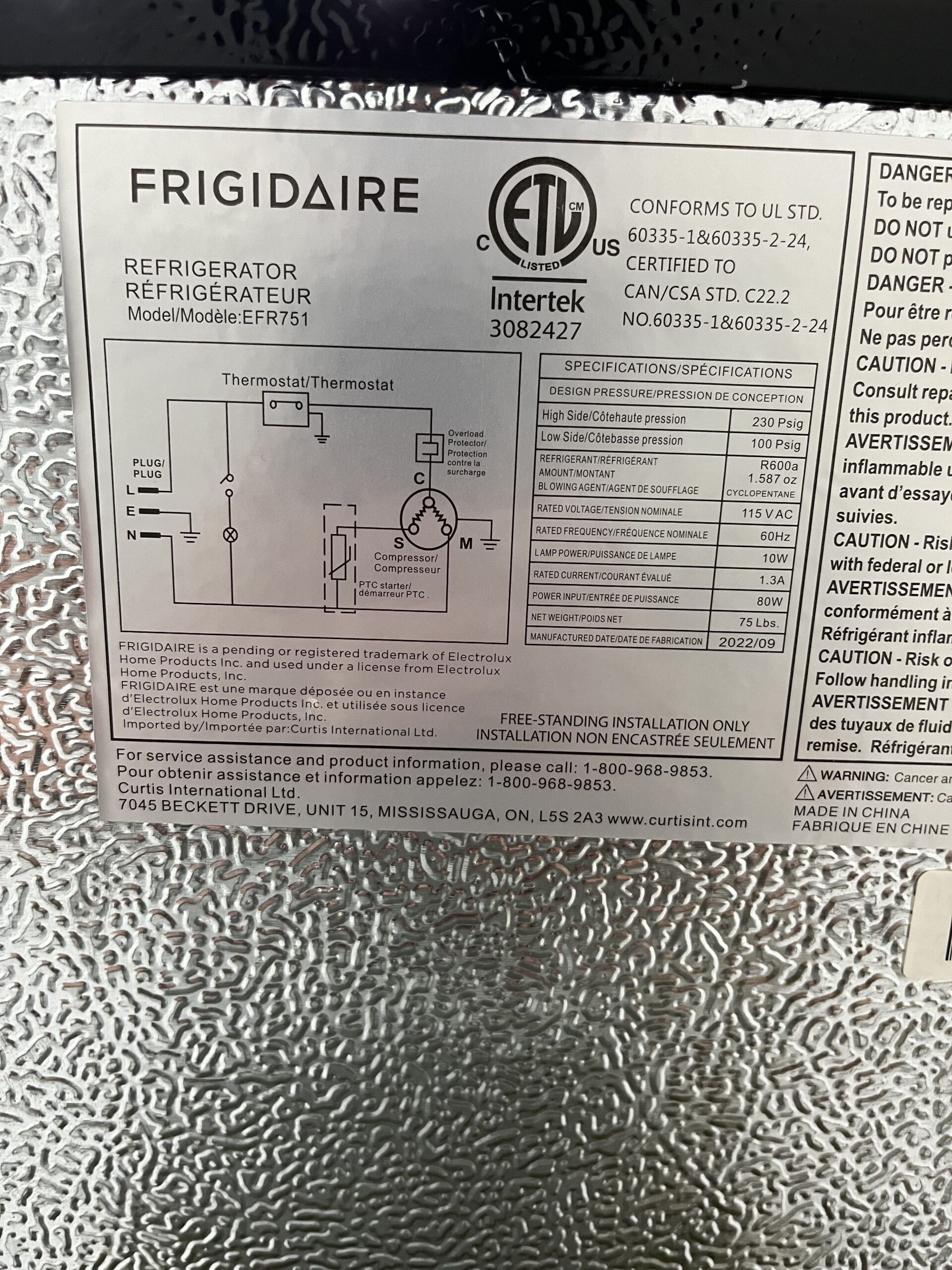 Frigidaire Fridge/Freezer Combo EFR751 | BaneBio