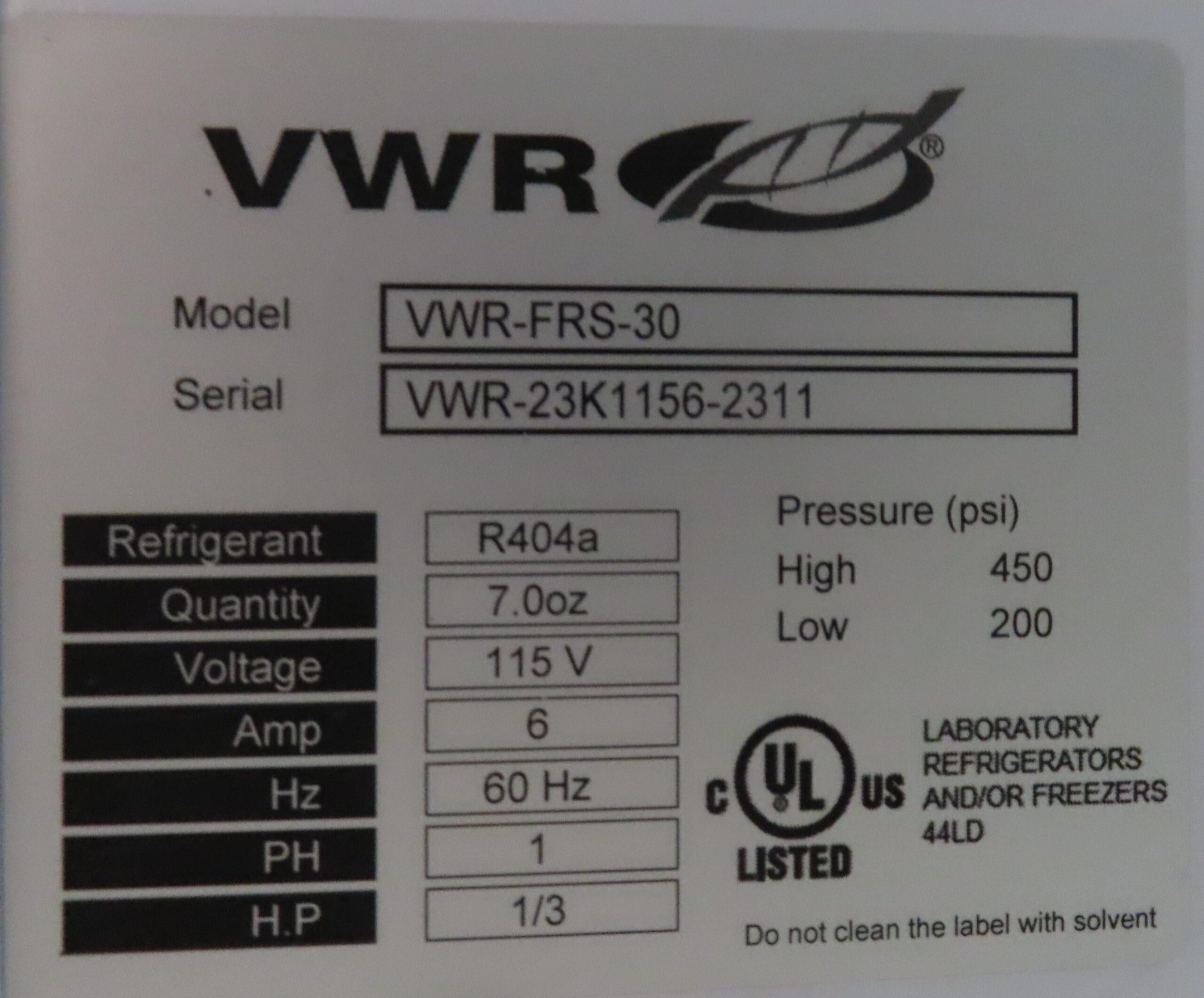 VWR Scientific Flammable Material Storage Refrigerator VWRFRS30 BaneBio